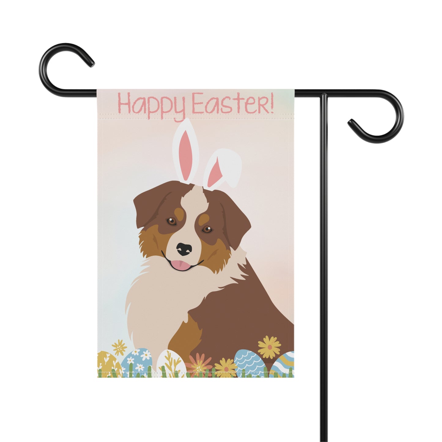 Mini American Shepherd Dog Happy Easter Garden Flag