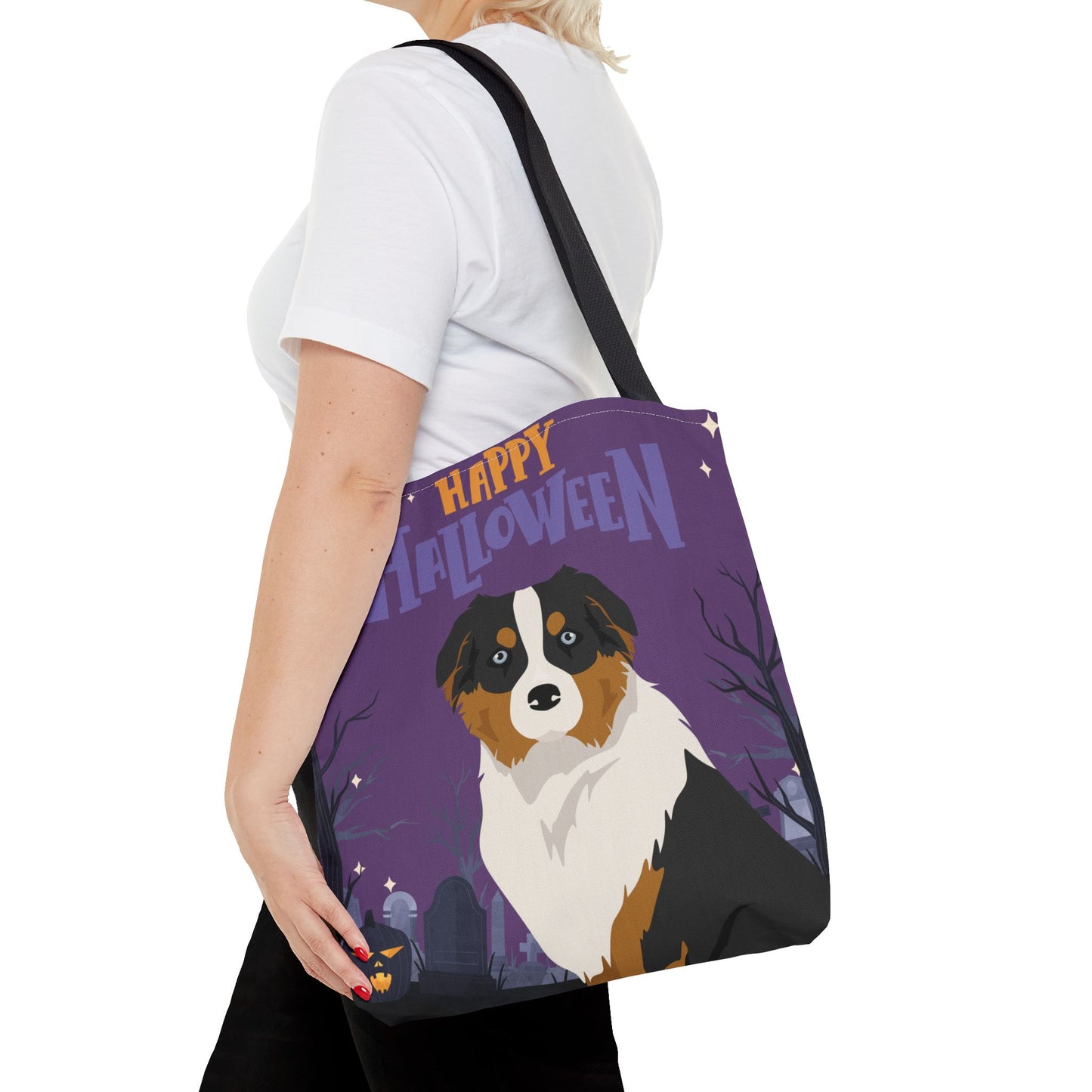 Australian Shepherd Dog Happy Halloween Tote Bag 16x16