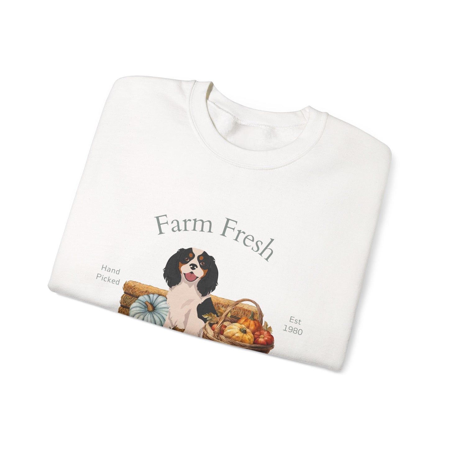 Cavalier King Charles Spaniel Dog Fall Farm Fresh Unisex Heavy Blend Crewneck Sweatshirt