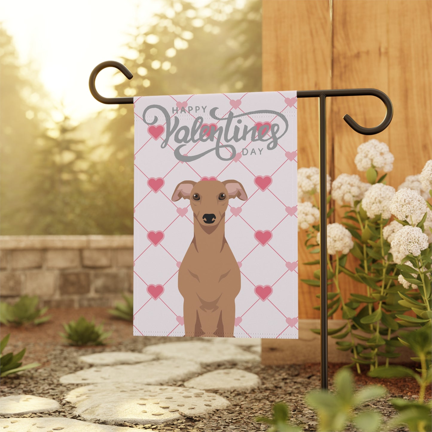 Whippet Dog Valentines Day Garden Flag