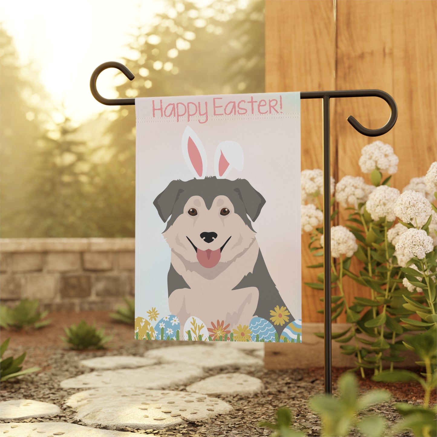 Aidi Dog Happy Easter Garden Flag