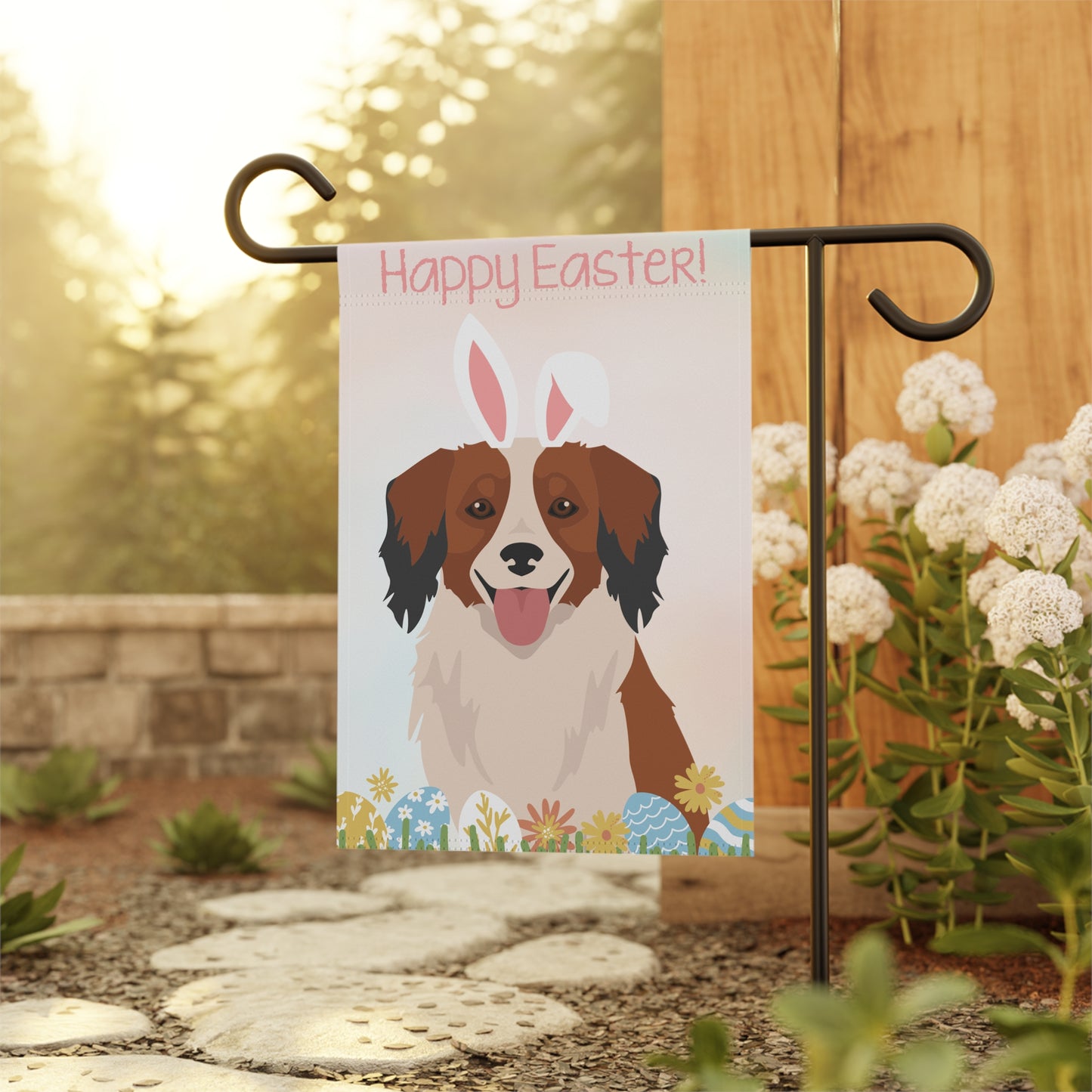 Copy of Copy of Copy of Copy of Copy of Copy of Kooikerhondje Dog Happy Easter Garden Flag