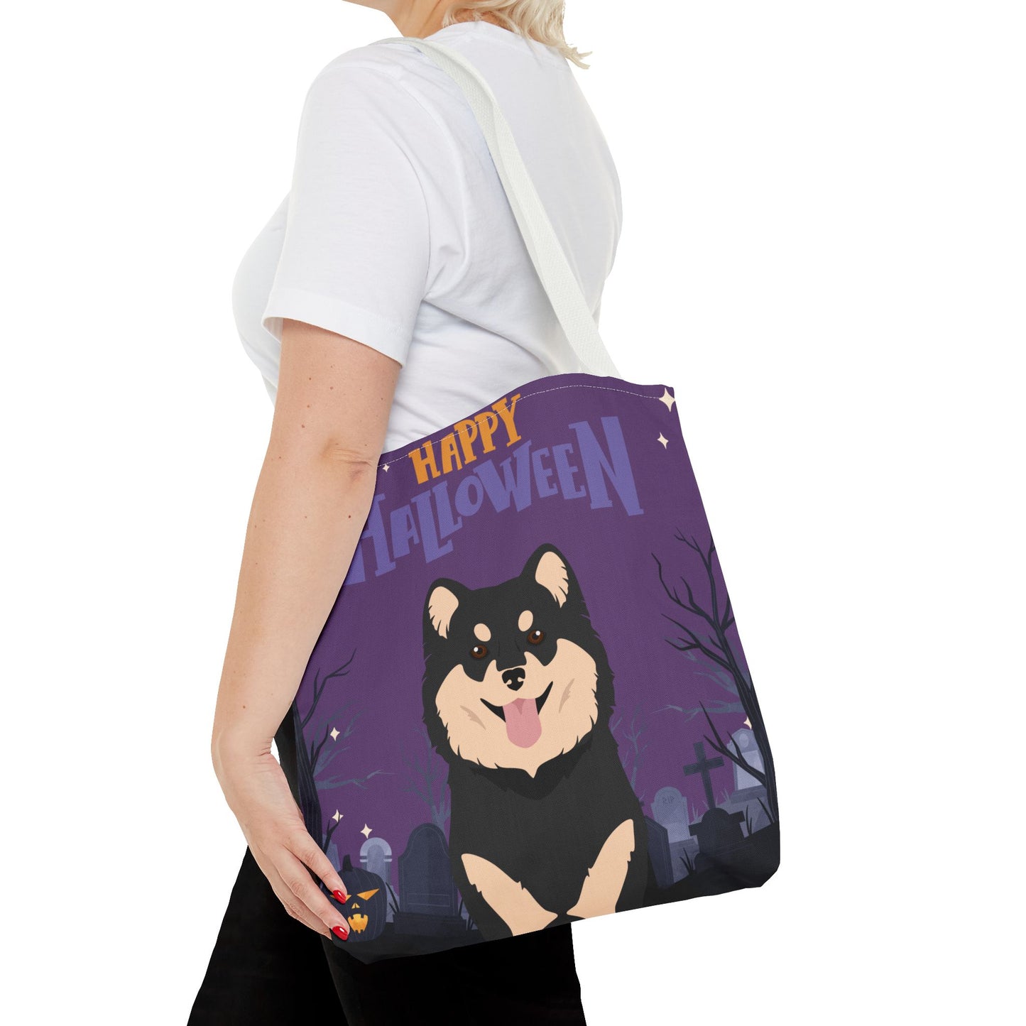 Finnish Lapphund Dog Happy Halloween Tote Bag 16x16