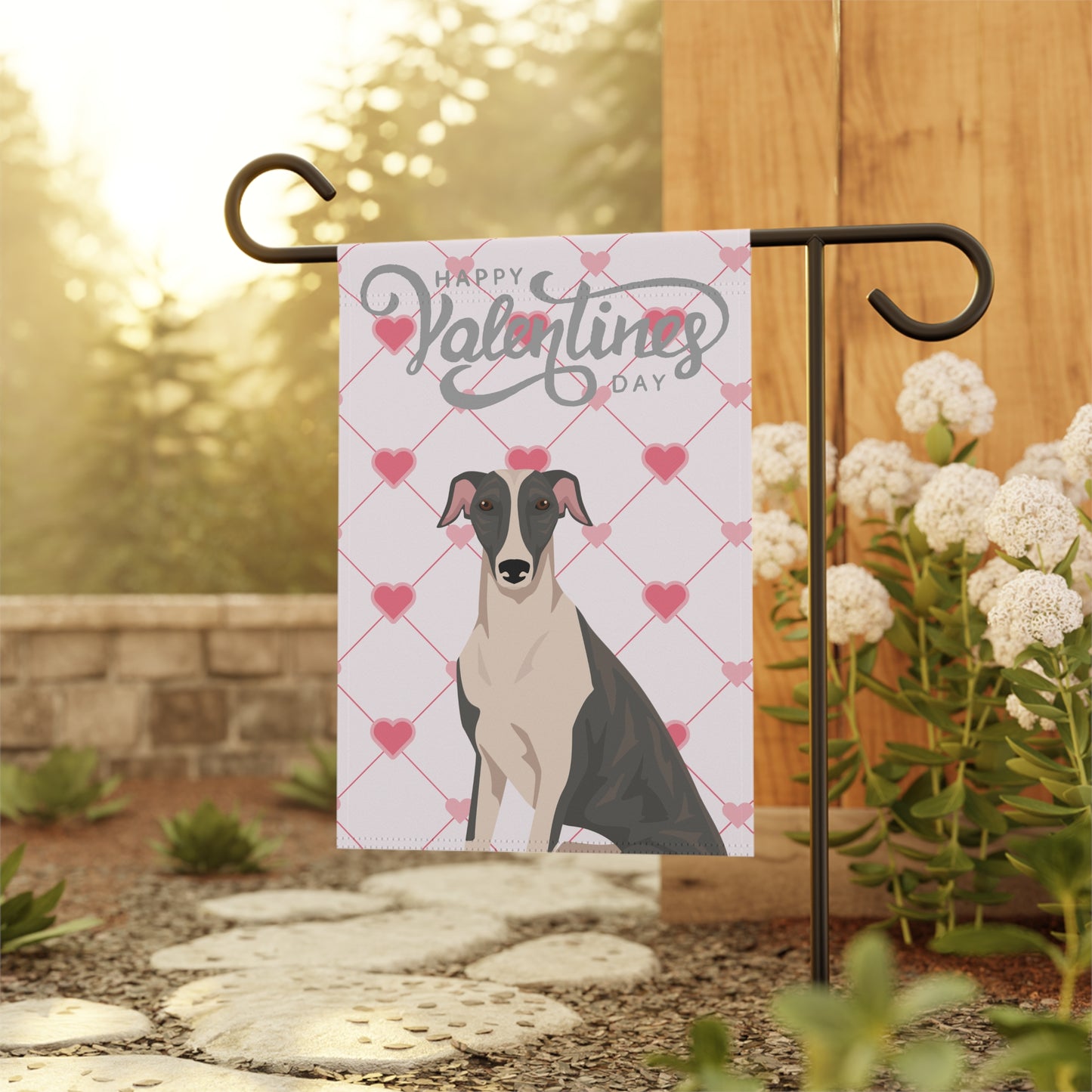 Greyhound Dog Valentines Day Garden Flag