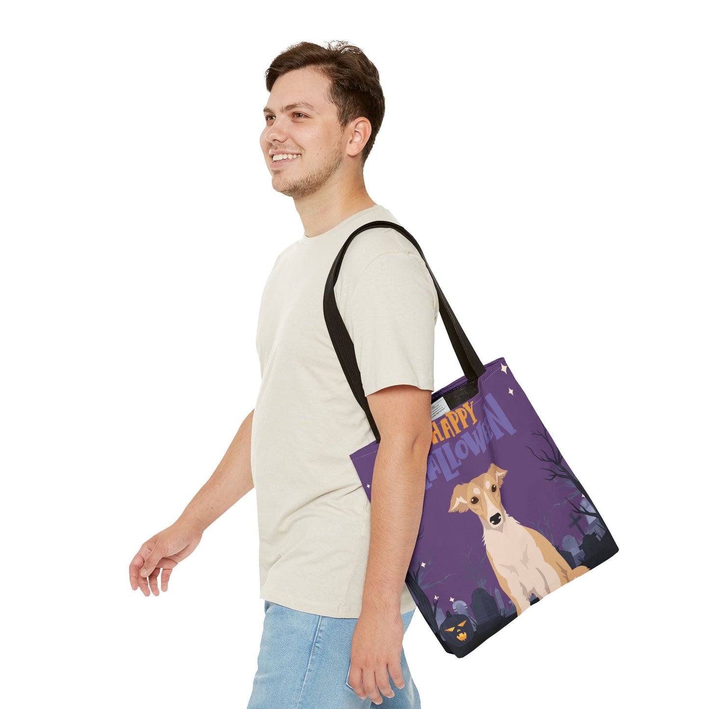 Silken Windhound Dog Happy Halloween Tote Bag 16x16