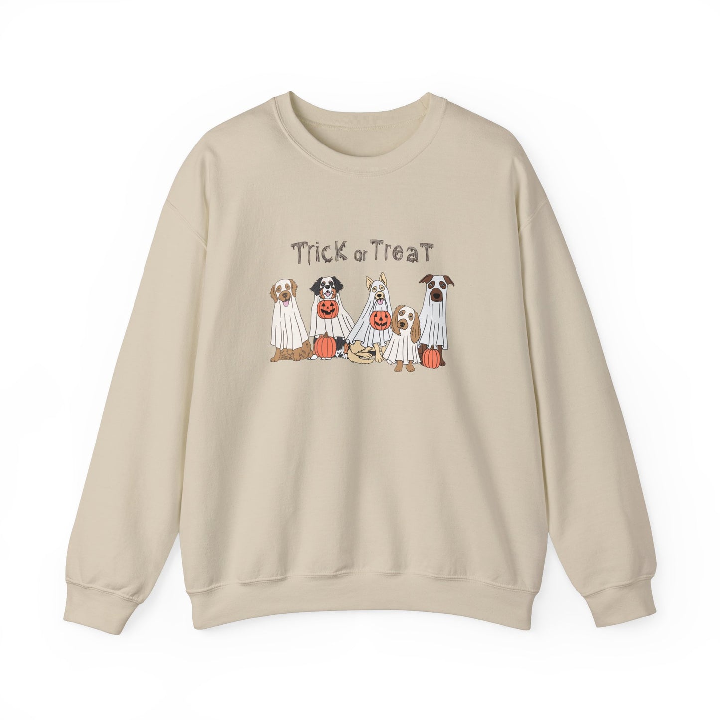 Trick or Treat Dog Ghost Fall Halloween Unisex Heavy Blend Crewneck Sweatshirt
