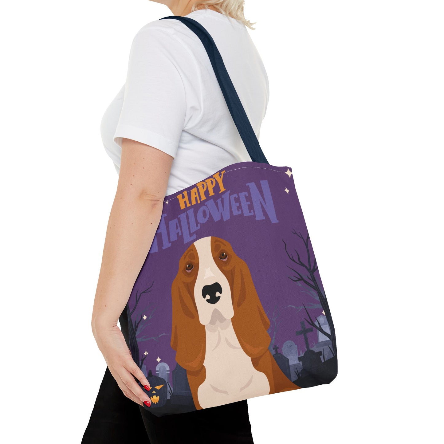 Basset Hound Dog Happy Halloween Tote Bag 16x16