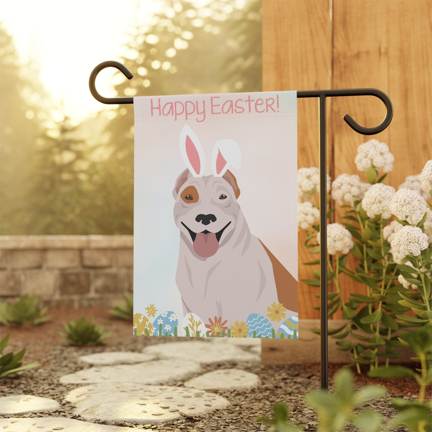 American Pitbull Terrier Dog Happy Easter Garden Flag