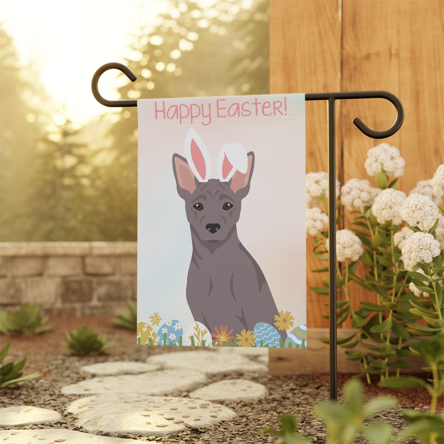 American Hairless Terrier Dog Happy Easter Garden Flag