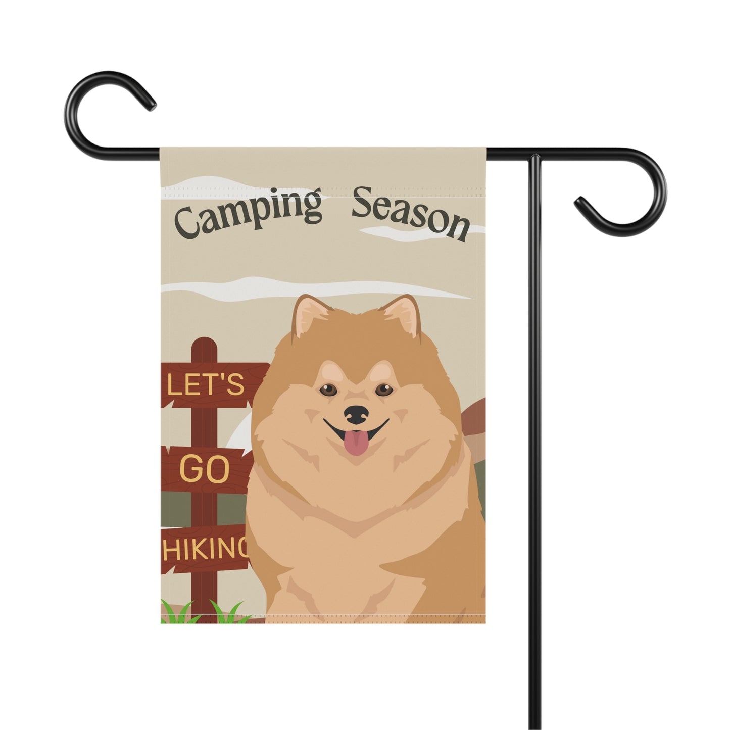 Pomeranian Dog Camping Garden Flag
