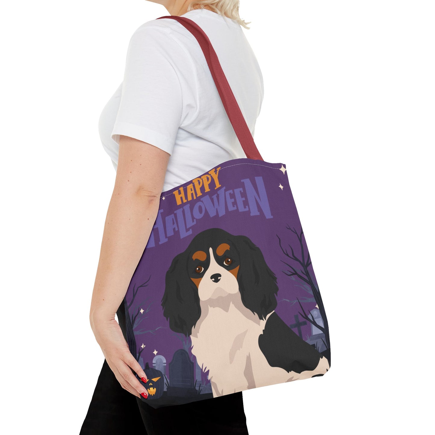 Cavalier King Charlre Spaniel Dog Happy Halloween Tote Bag 16x16