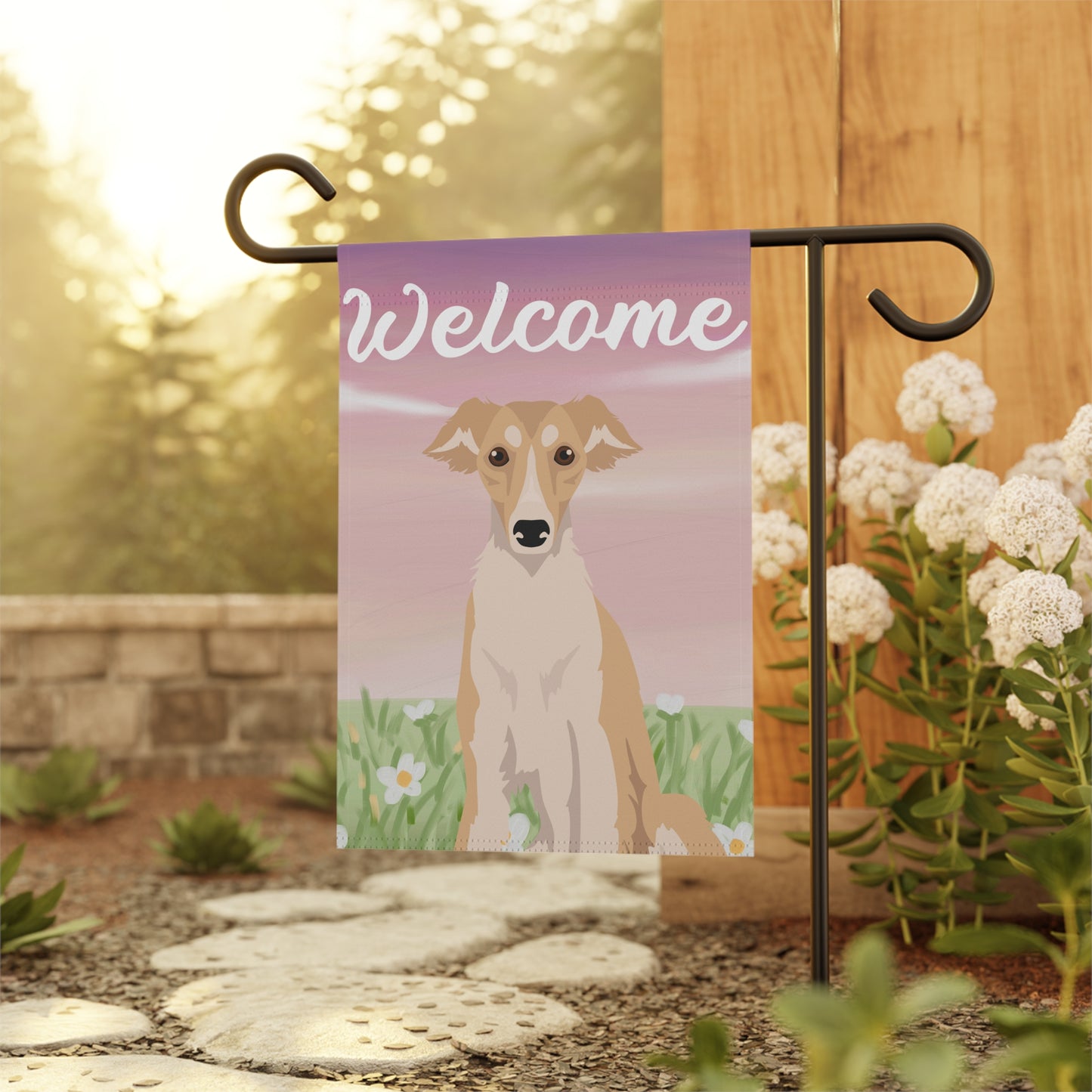 Silken Windhound Dog Welcome Garden Flag