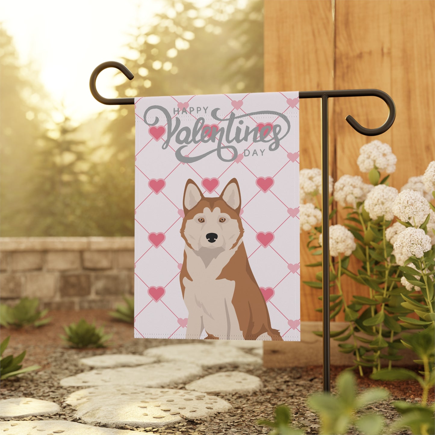 Alaskan Husky Dog Valentines Day Garden Flag