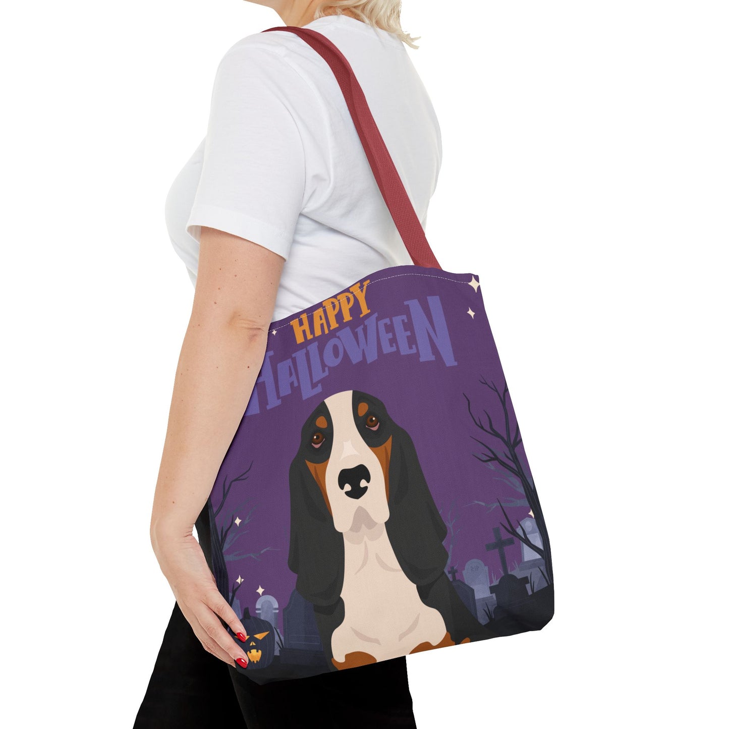 Basset Hound Dog Happy Halloween Tote Bag 16x16
