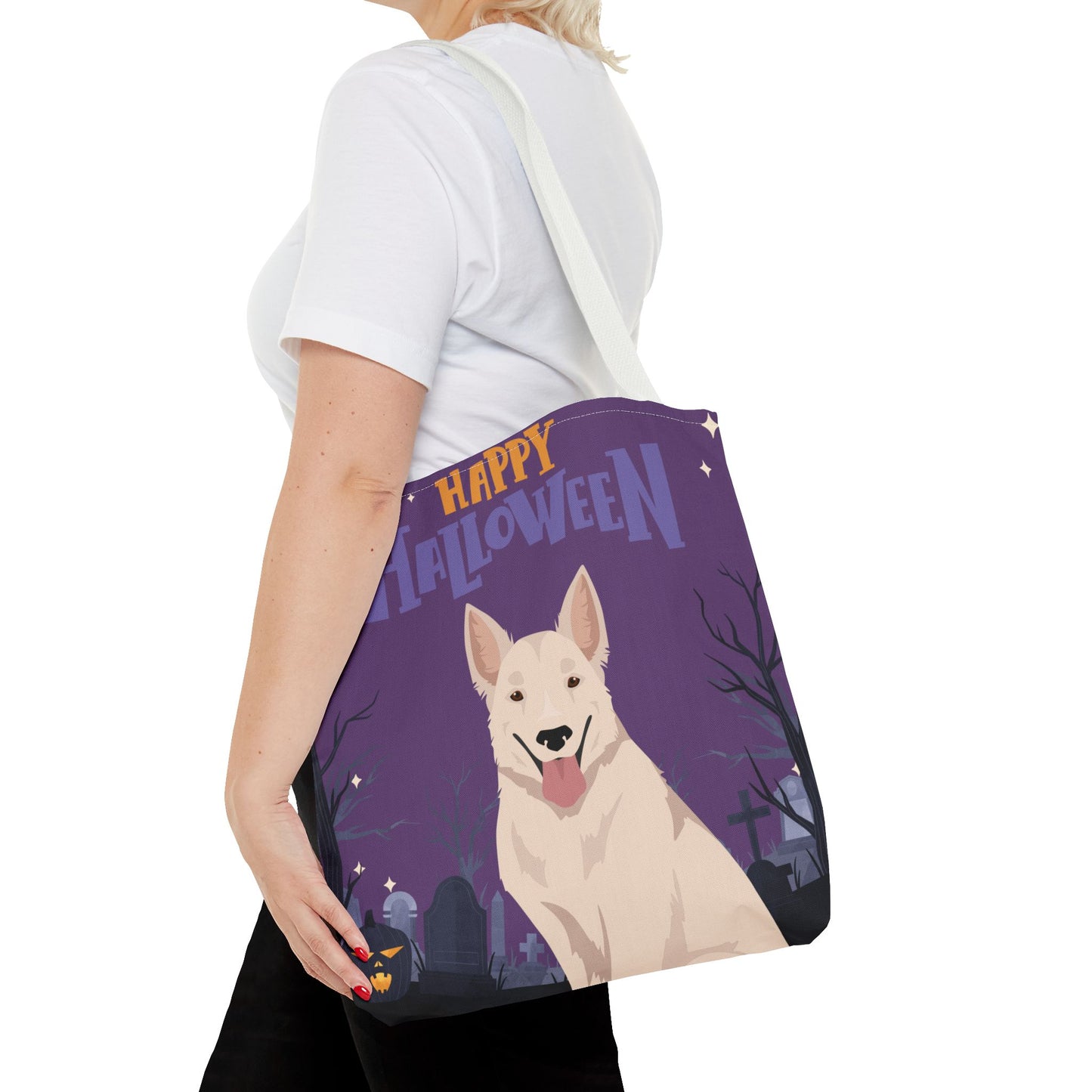 White Swiss Shepherd Dog Happy Halloween Tote Bag 16x16