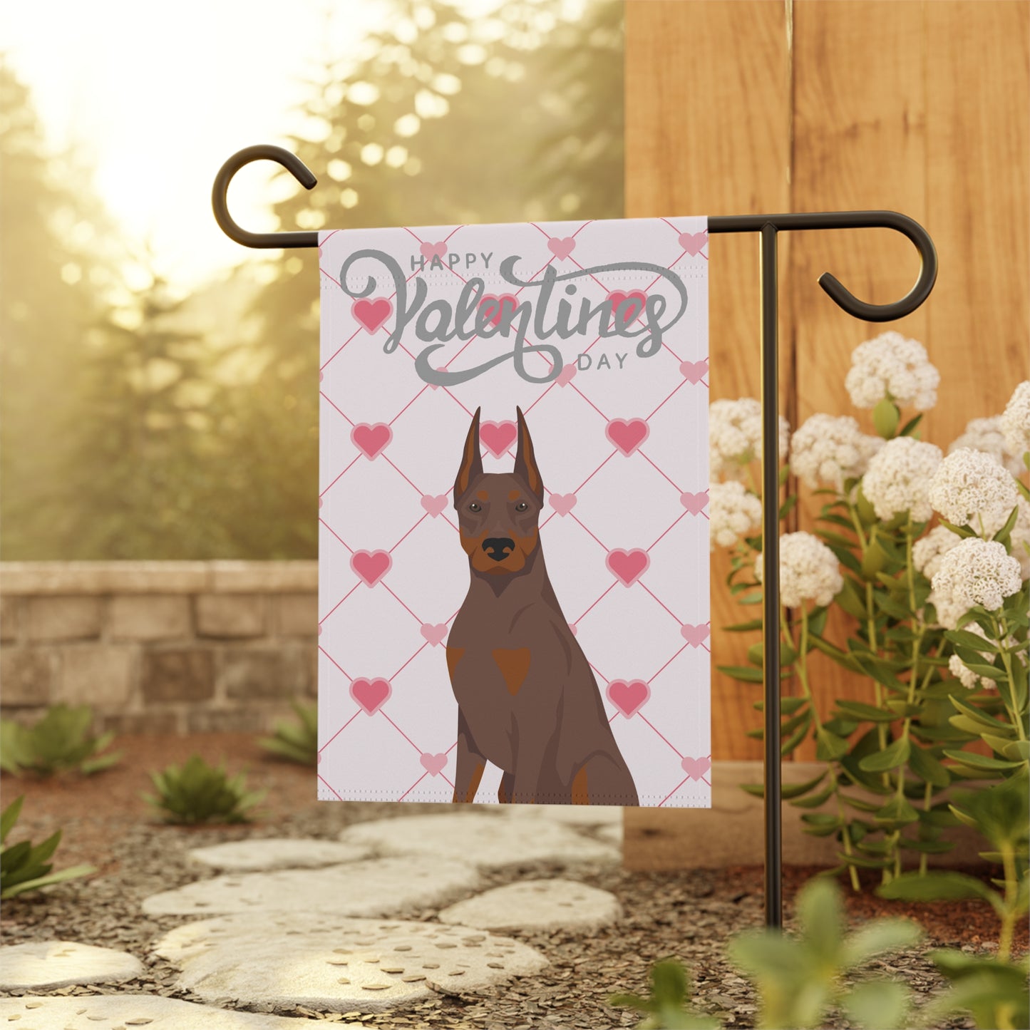 Doberman Pinscher Dog Valentines Day Garden Flag