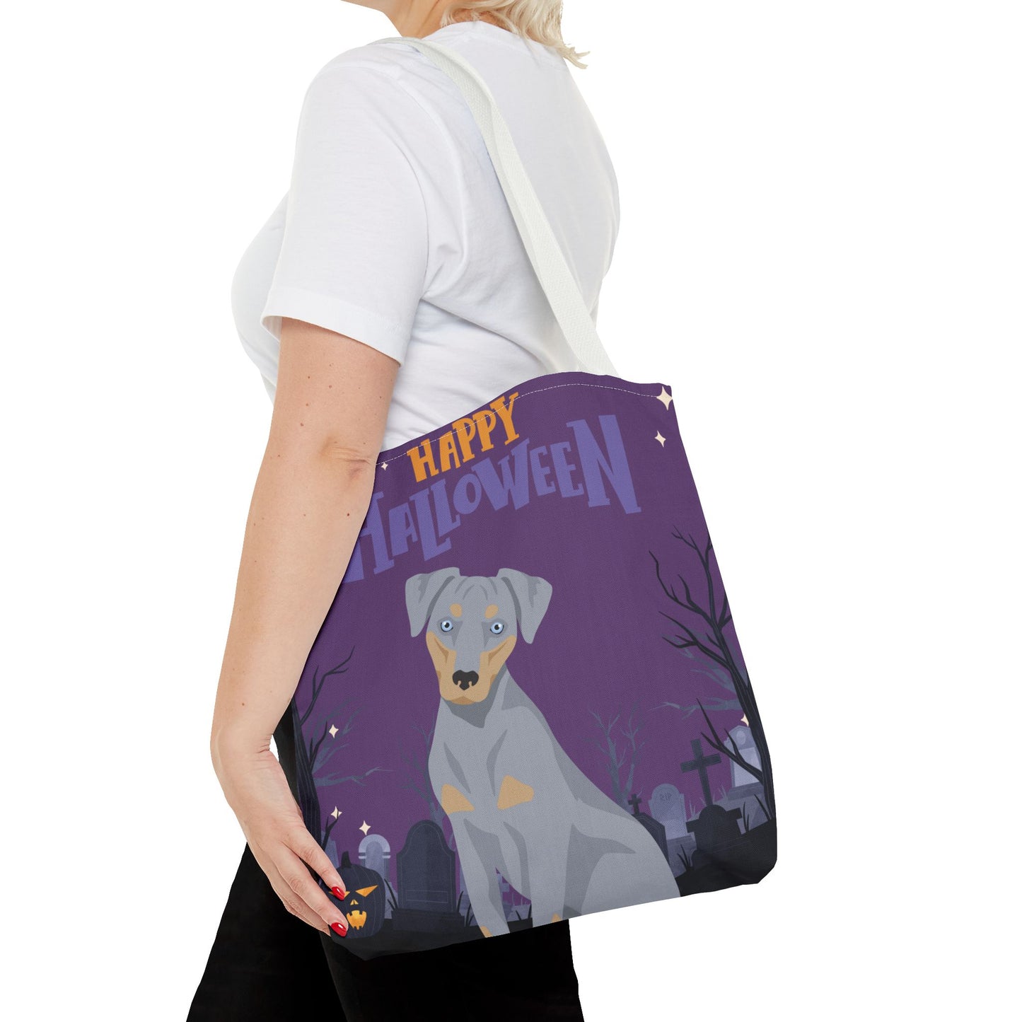 Blue Lacy Dog Happy Halloween Tote Bag 16x16
