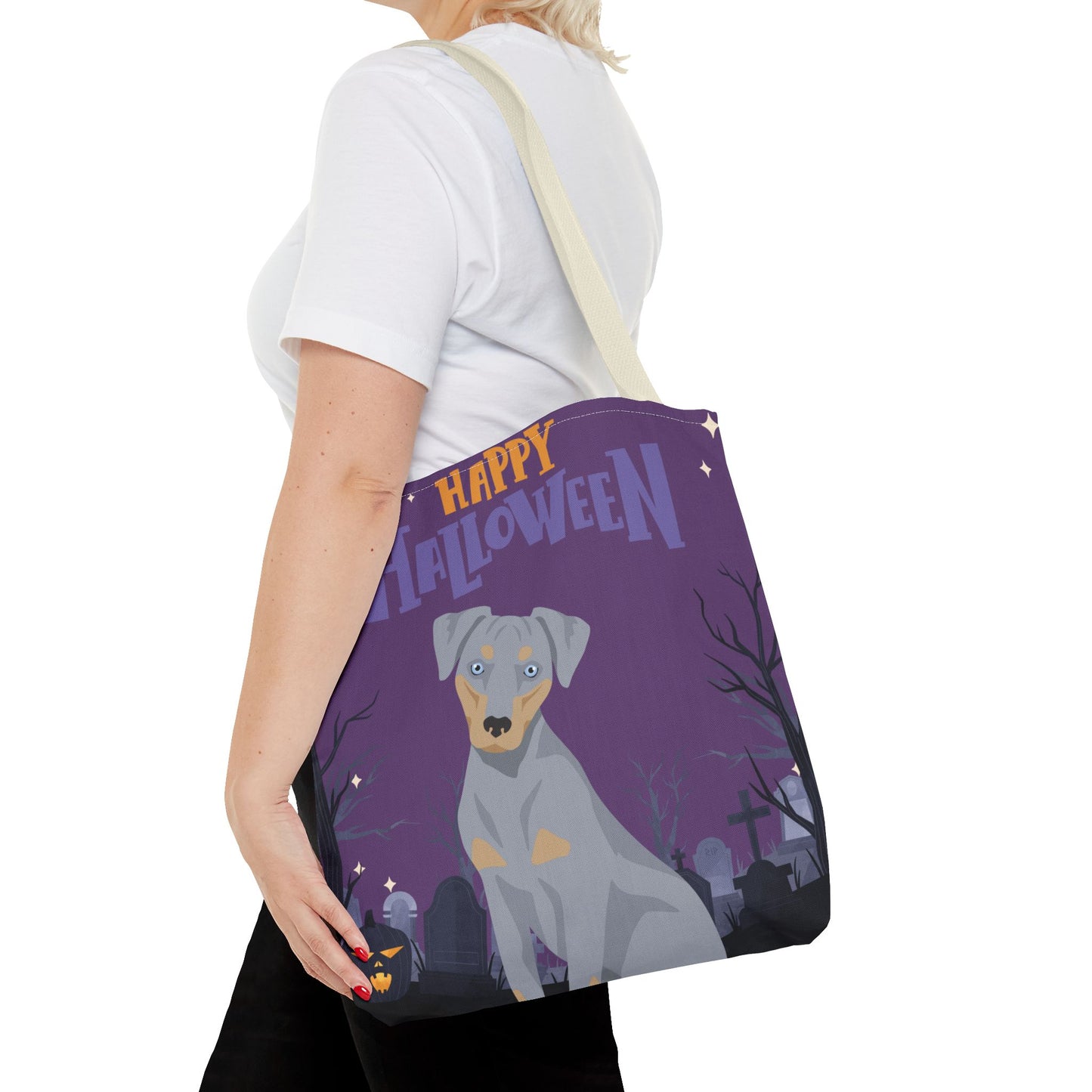 Blue Lacy Dog Happy Halloween Tote Bag 16x16