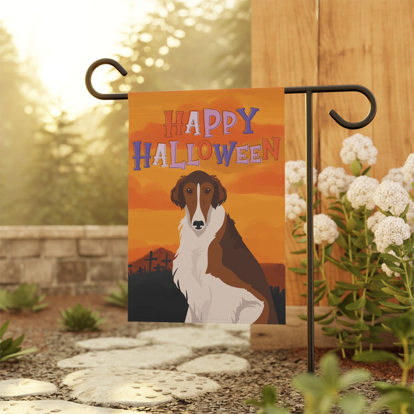 Borzoi Dog Halloween Garden Flag