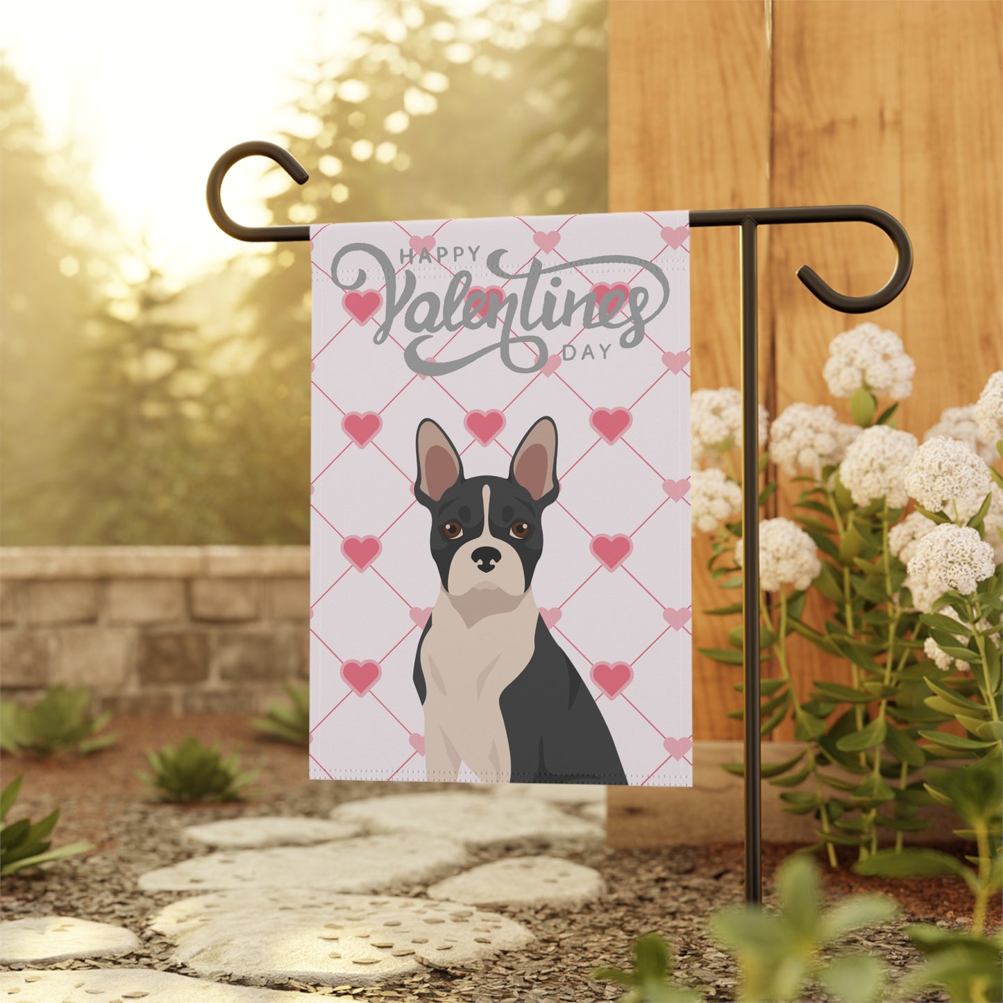 Boston Terrier Dog Valentines Day Garden Flag
