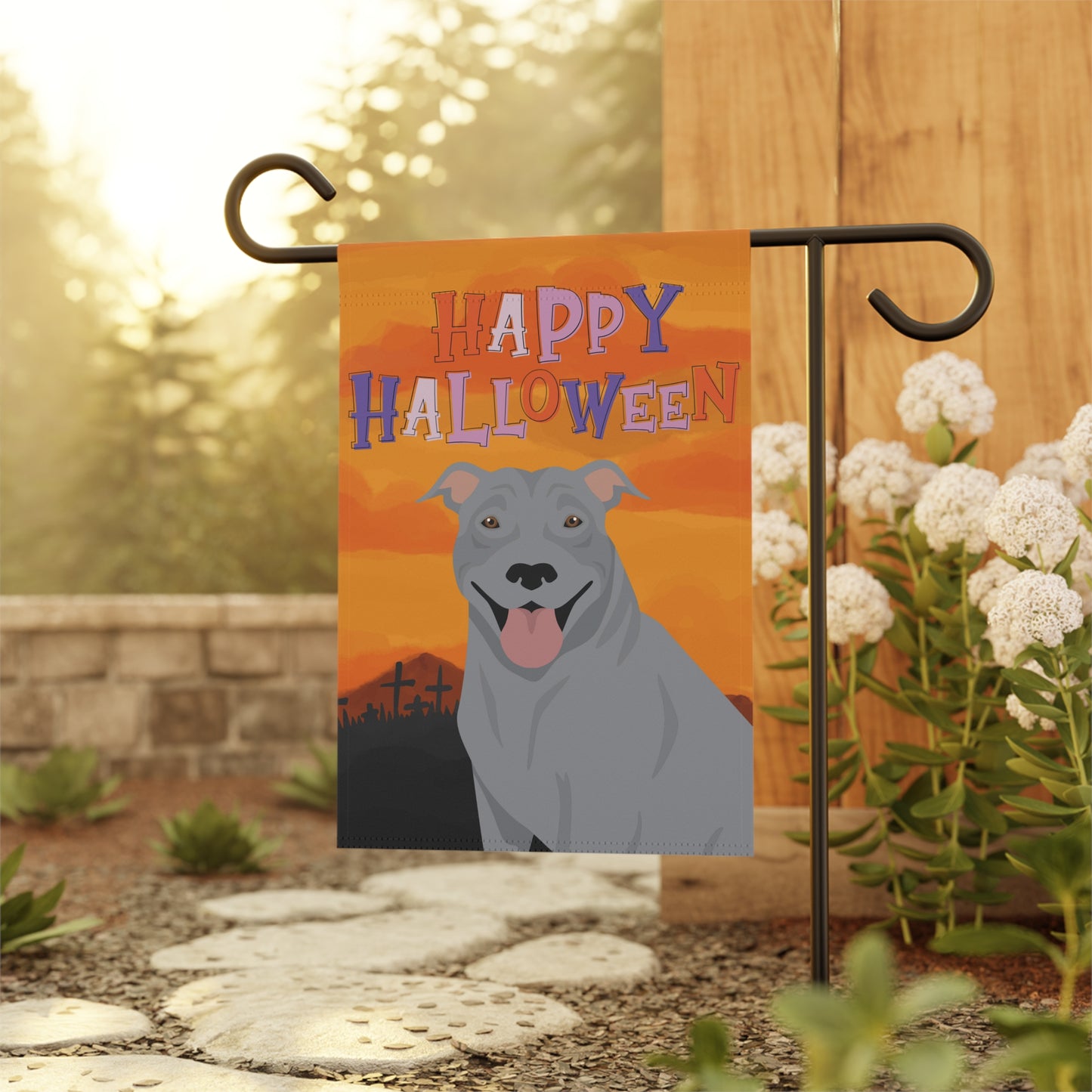 Pit Bull Dog Halloween Garden Flag