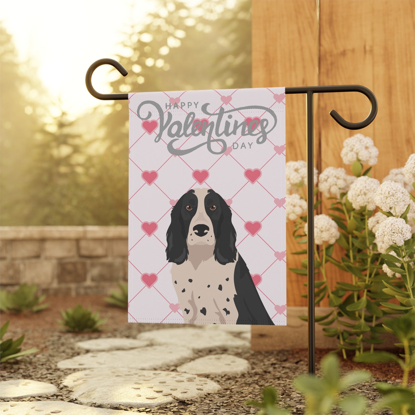 Russian Spaniel Dog Valentines Day Garden Flag