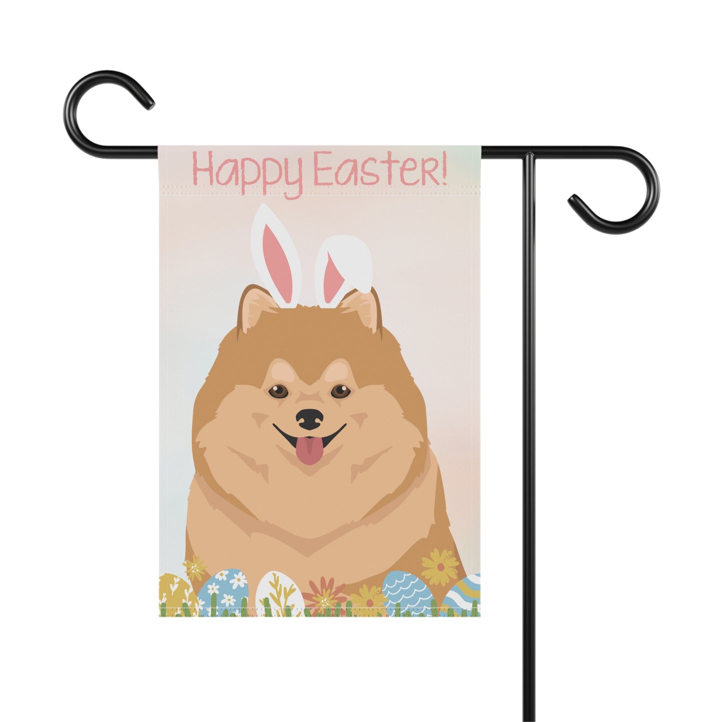 Pomeranian Dog Happy Easter Garden Flag