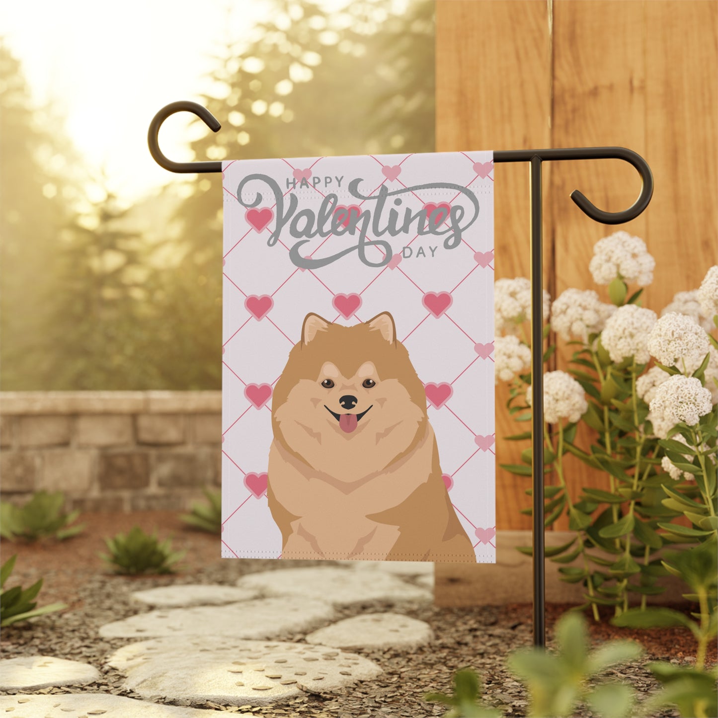 Pomeranian Dog Valentines Day Garden Flag