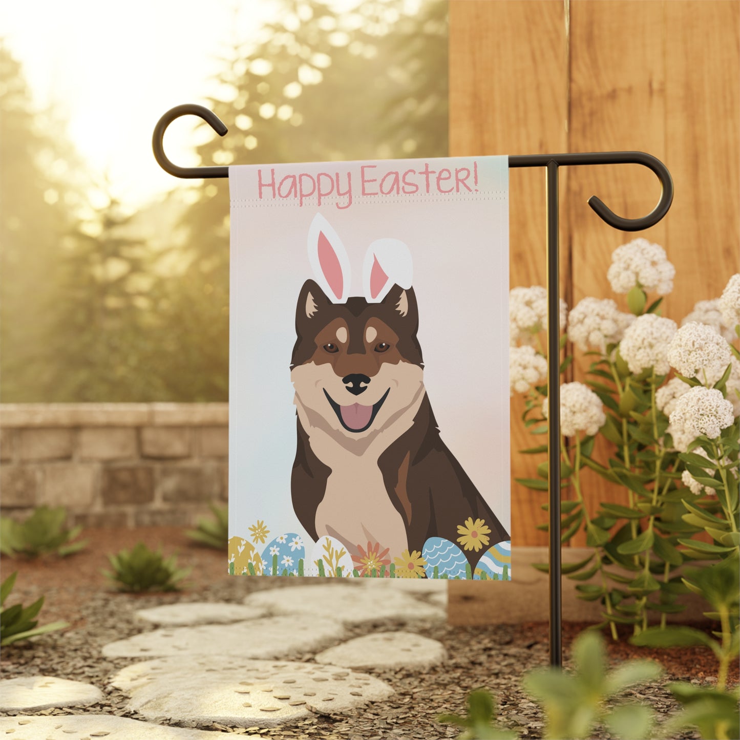 Kishu Ken Dog Happy Easter Garden Flag