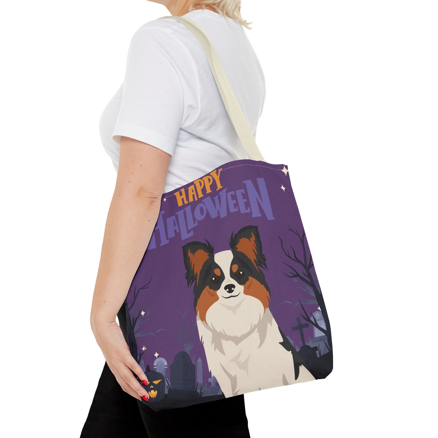 Papillon Dog Happy Halloween Tote Bag 16x16