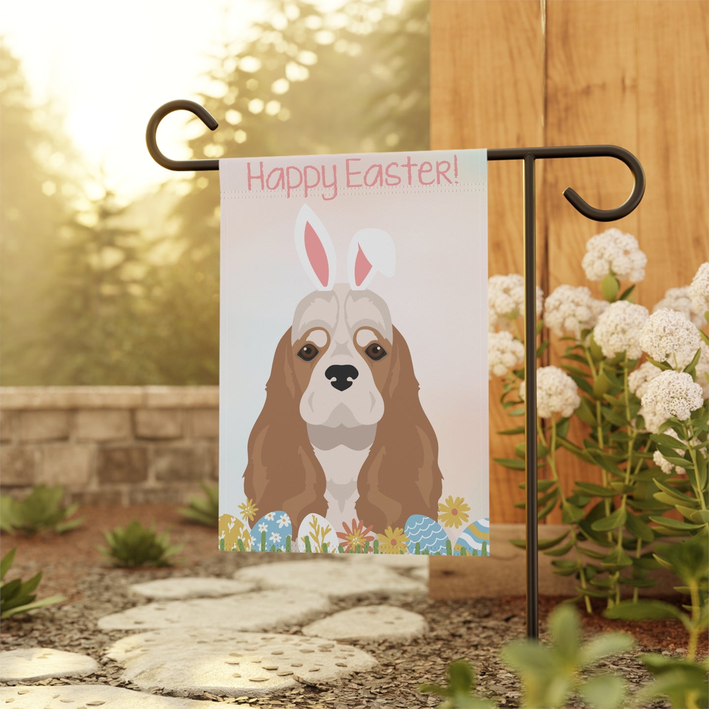 American Cocker Spaniel Dog Happy Easter Garden Flag