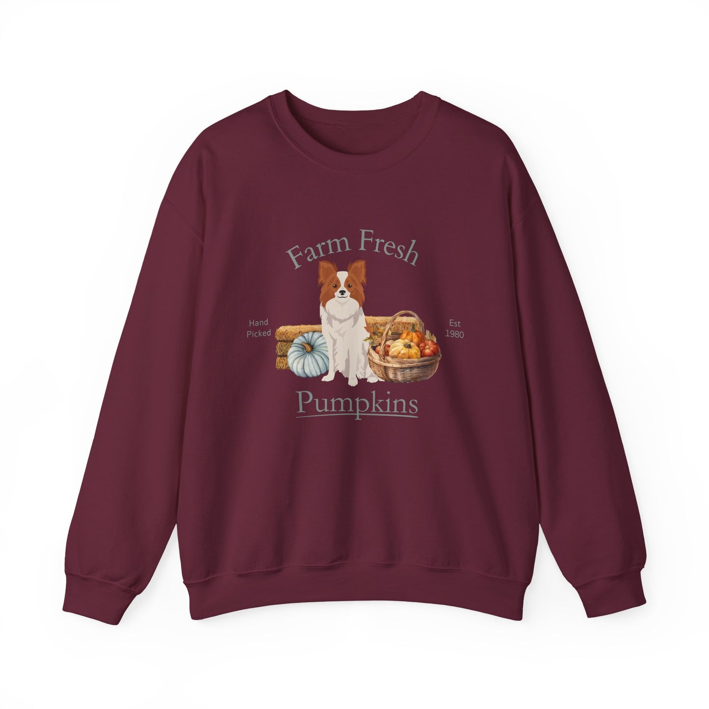 Papillon Dog Fall Farm Fresh Unisex Heavy Blend Crewneck Sweatshirt