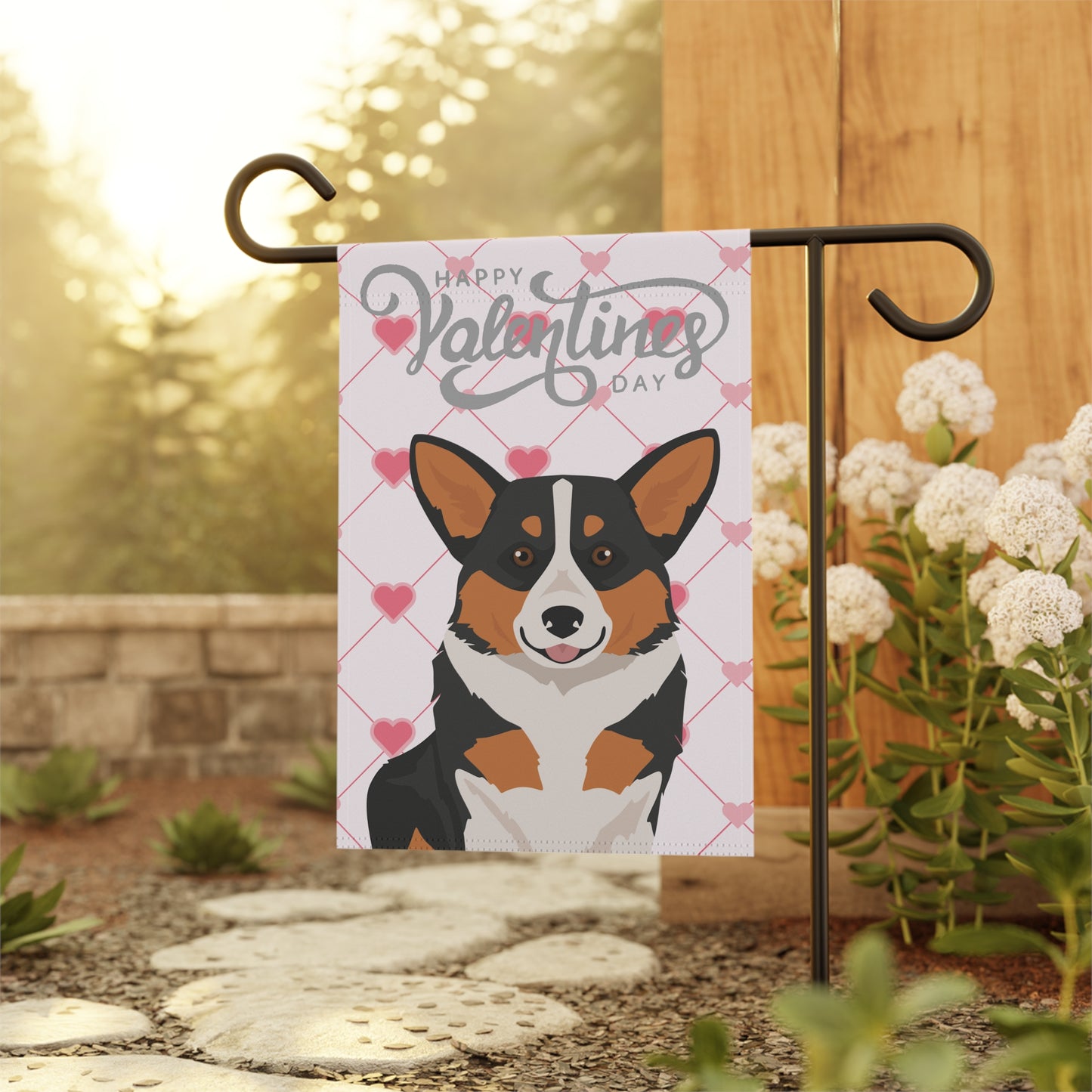 Pembroke Welsh Corgi Dog Valentines Day Garden Flag