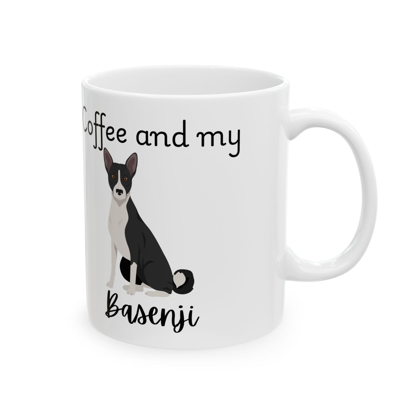Coffee and My Basenji Ceramic Mug | Dog Lover Gift, Pet Owner Cup, Cute Mug for Dog Moms, Funny Mug for Coffee Lovers
