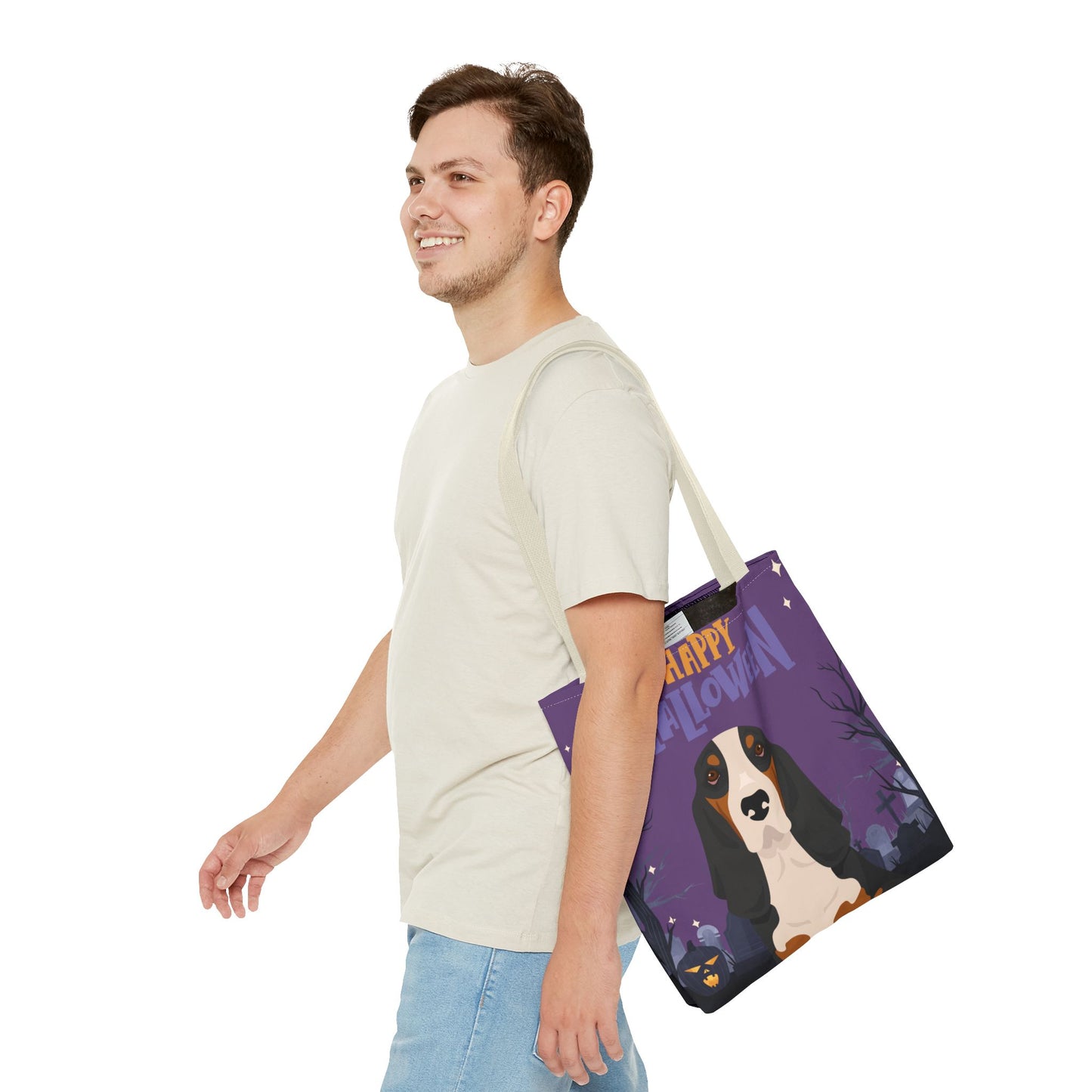 Basset Hound Dog Happy Halloween Tote Bag 16x16