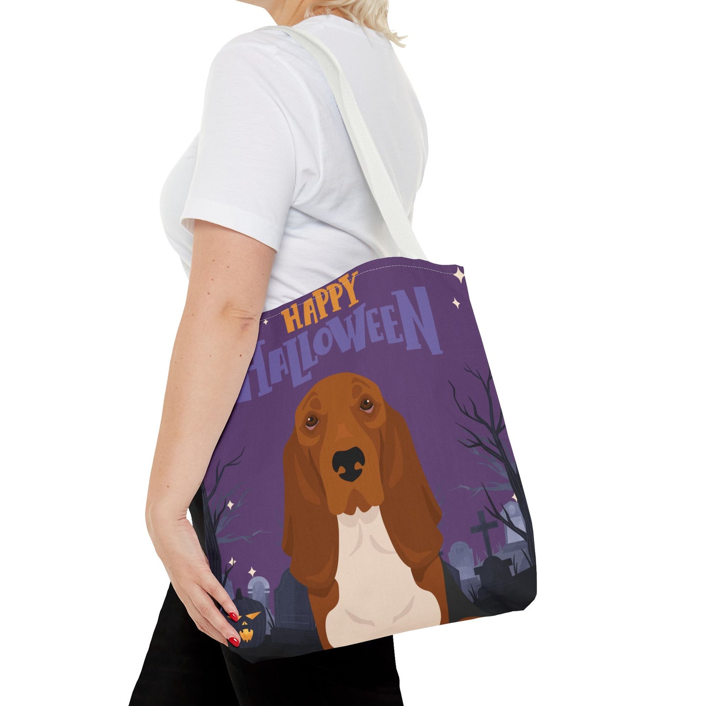 Basset Hound Dog Happy Halloween Tote Bag 16x16