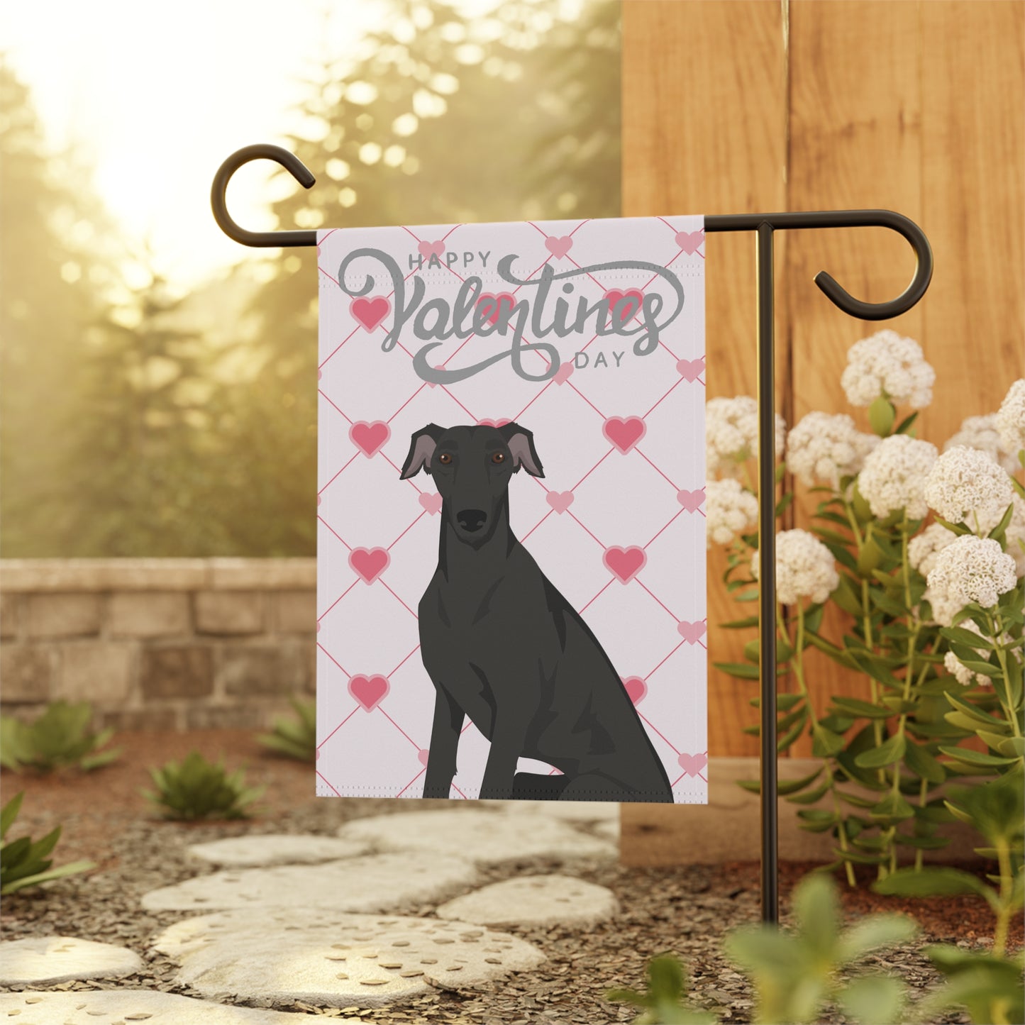 Greyhound Dog Valentines Day Garden Flag