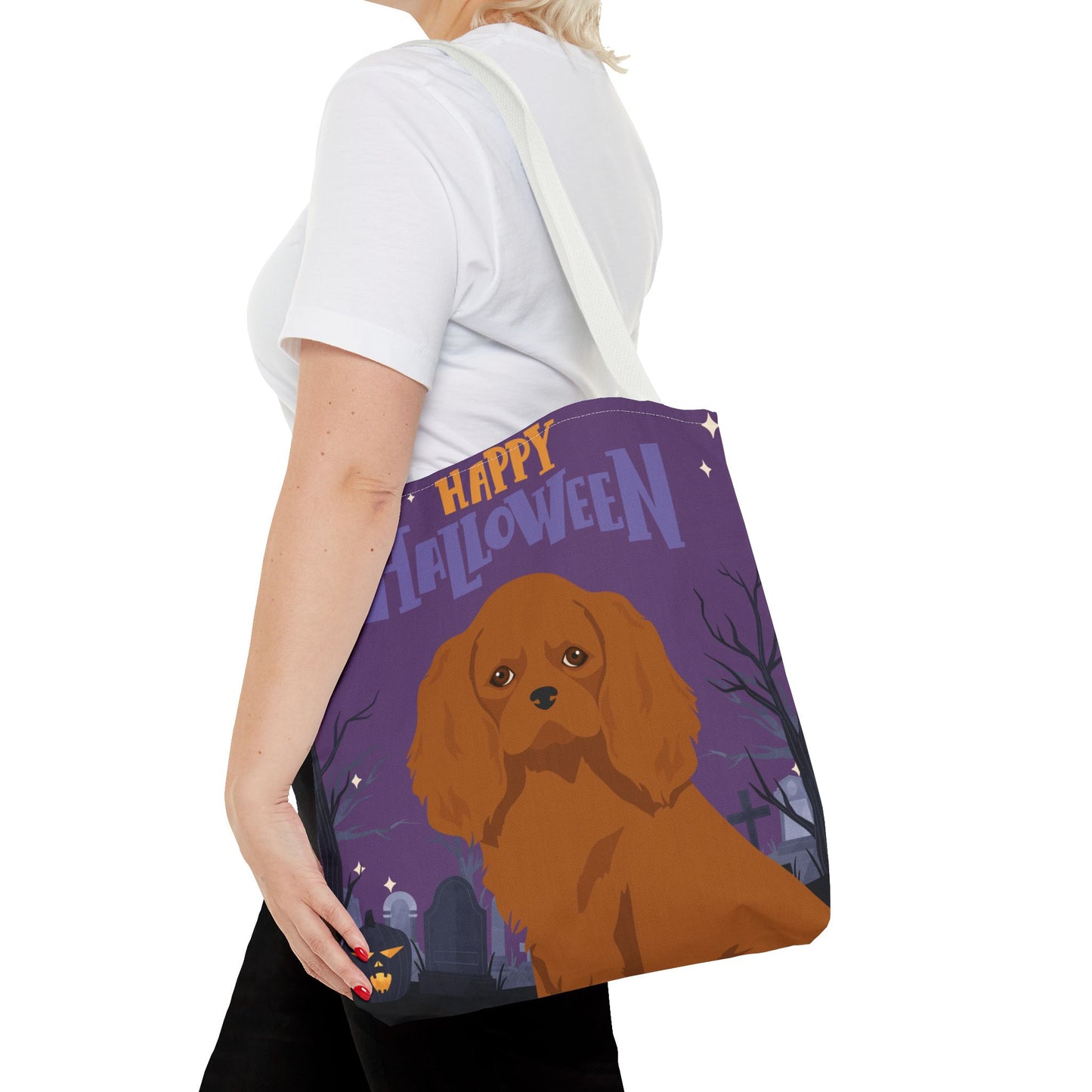 Cavalier King Charlre Spaniel Dog Happy Halloween Tote Bag 16x16