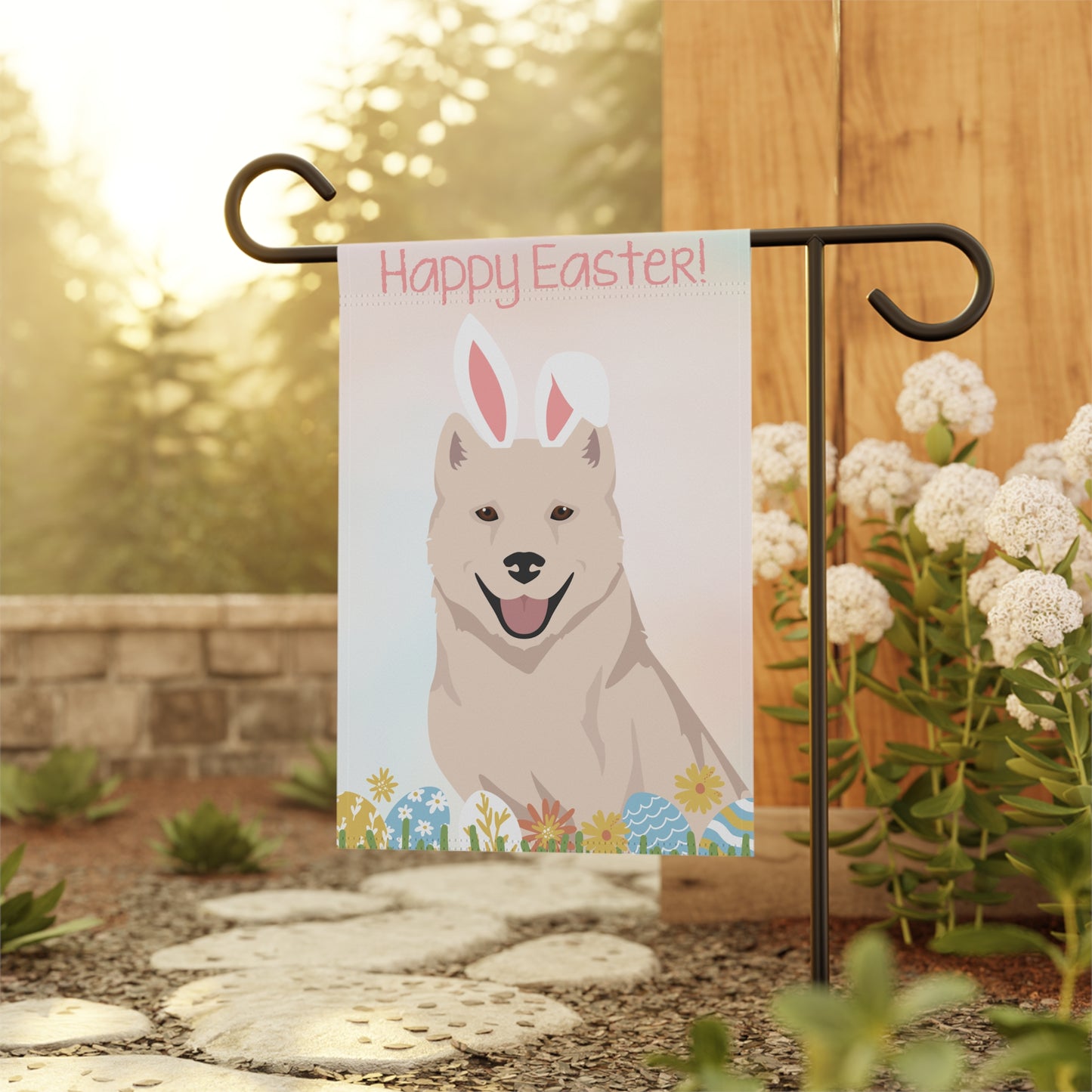 Kishu Ken Dog Happy Easter Garden Flag