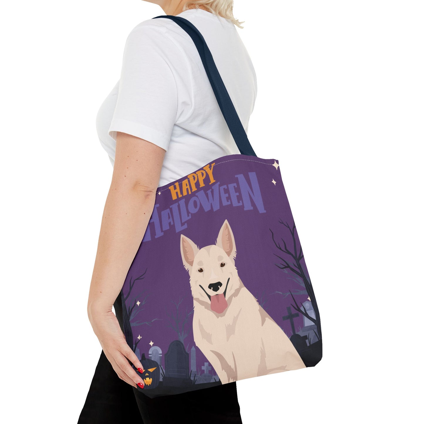 White Swiss Shepherd Dog Happy Halloween Tote Bag 16x16