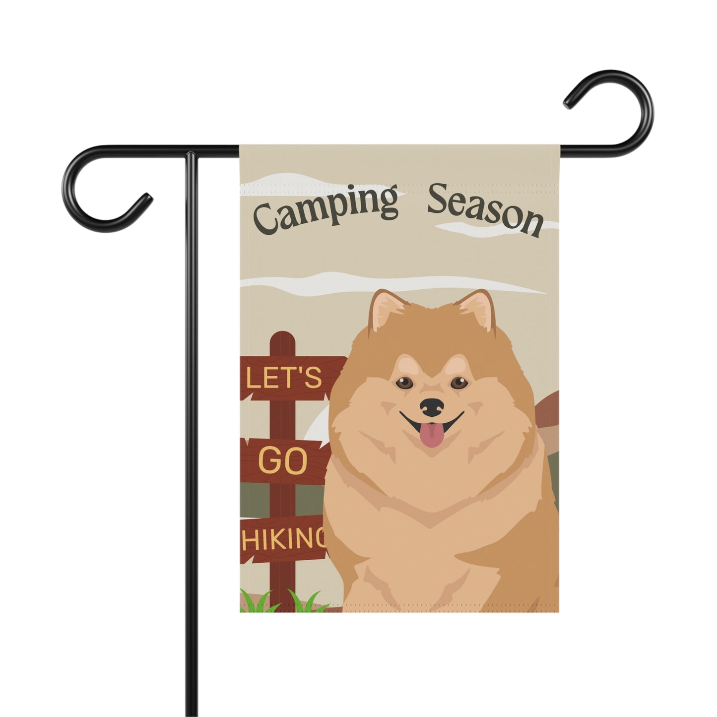 Pomeranian Dog Camping Garden Flag