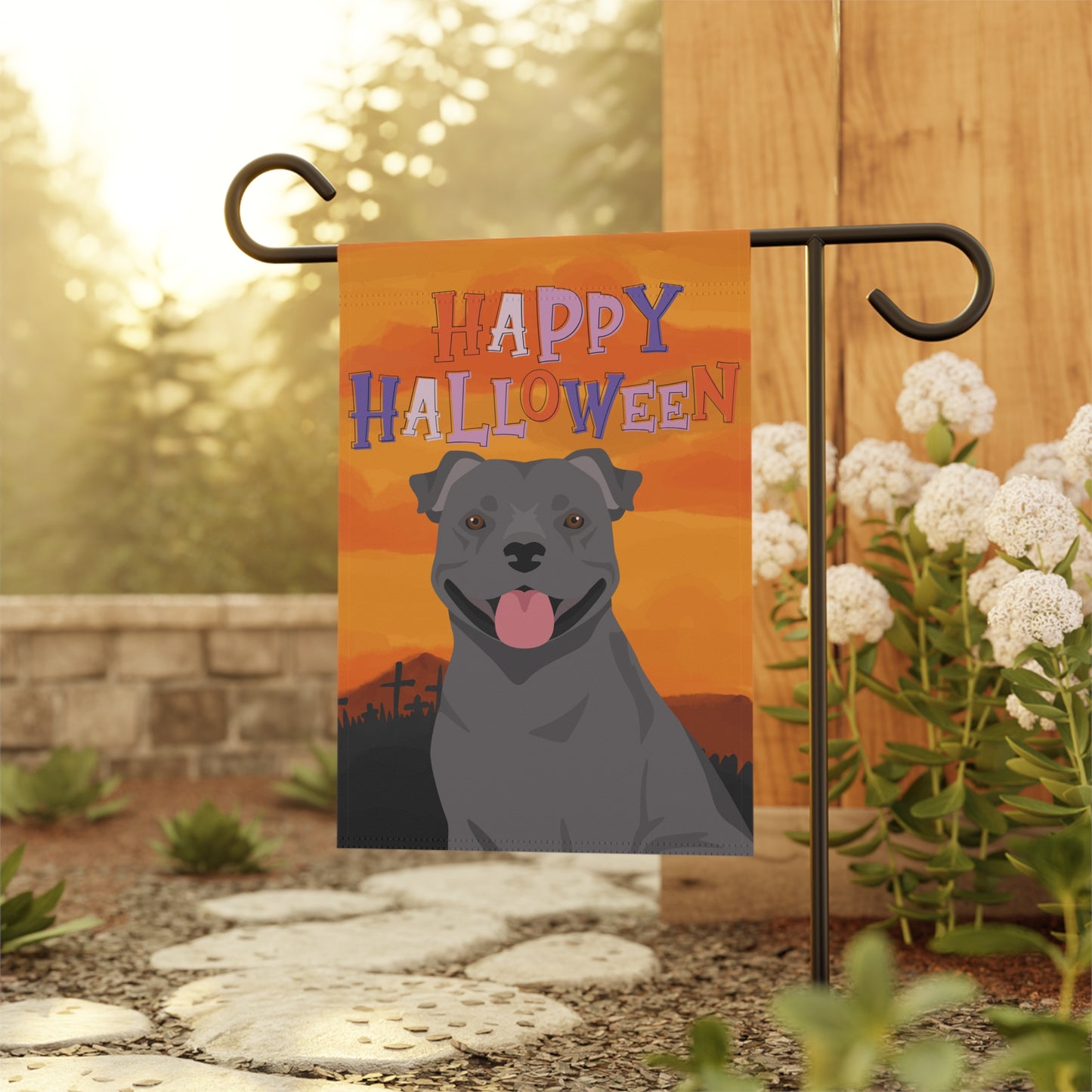 Staffordshire Bull Terrier Dog Halloween Garden Flag