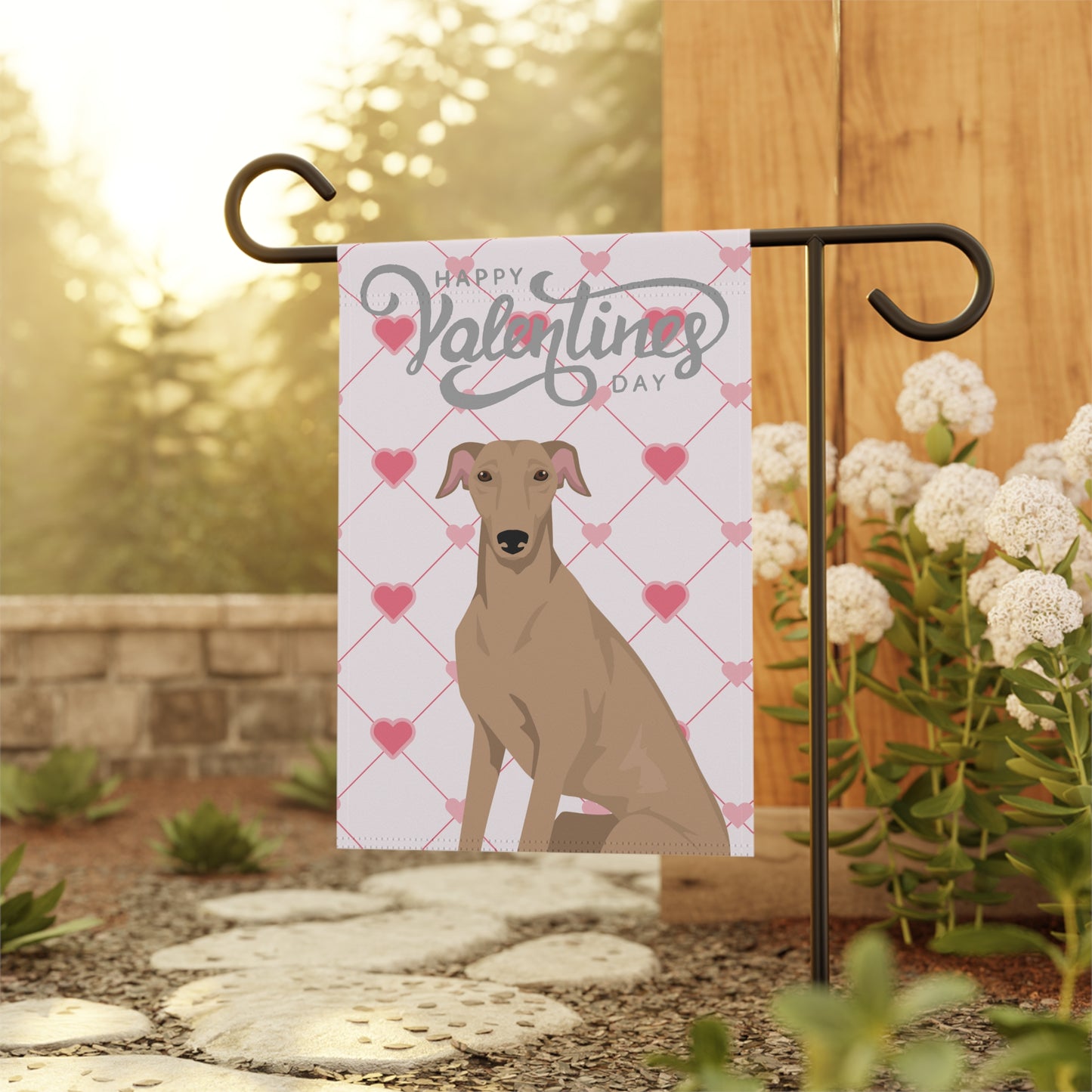 Greyhound Dog Valentines Day Garden Flag