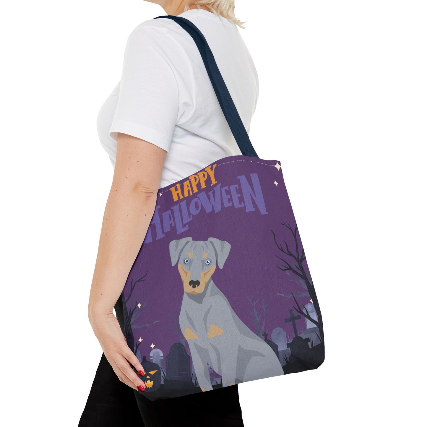 Blue Lacy Dog Happy Halloween Tote Bag 16x16