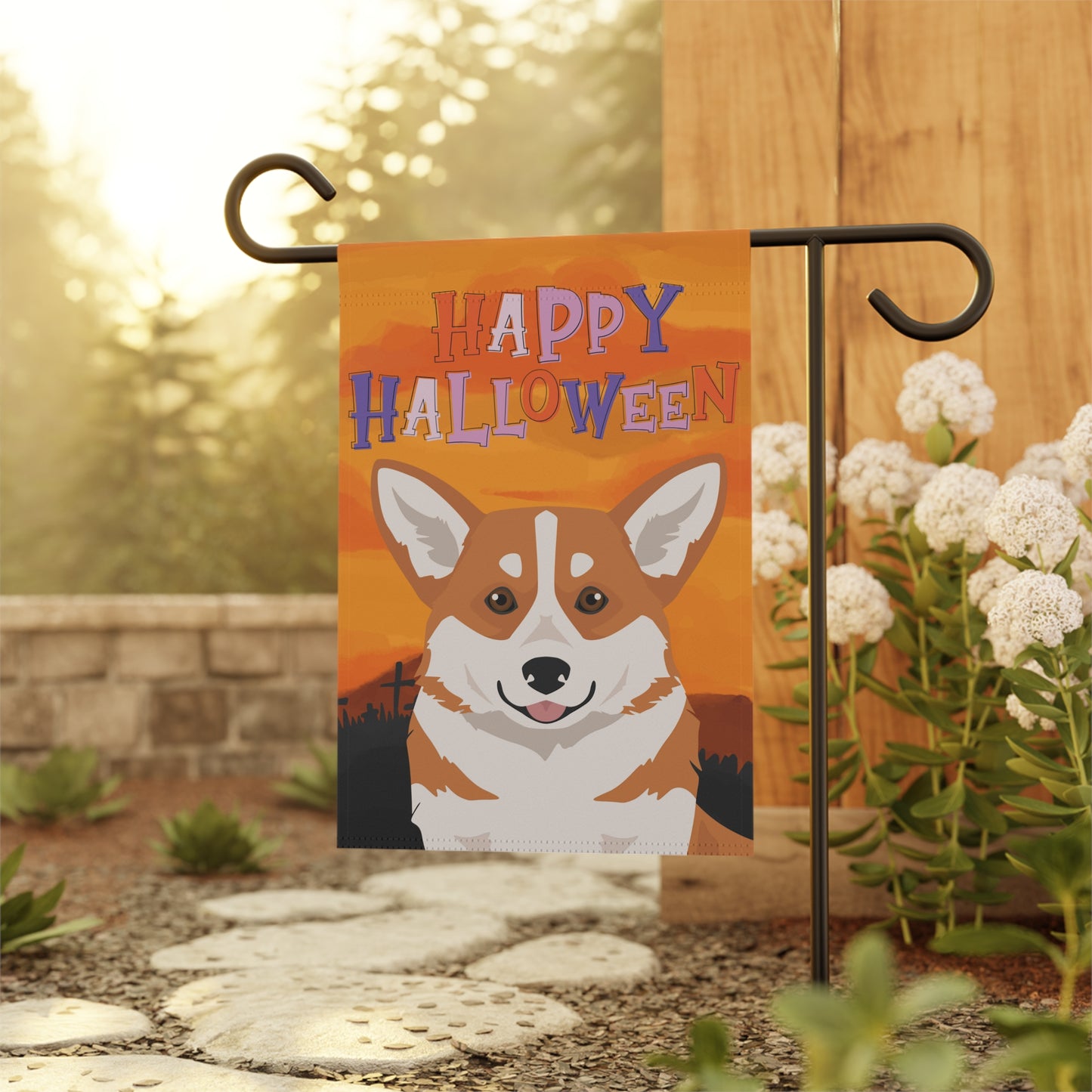 Pembroke Welsh Corgi Dog Halloween Garden Flag