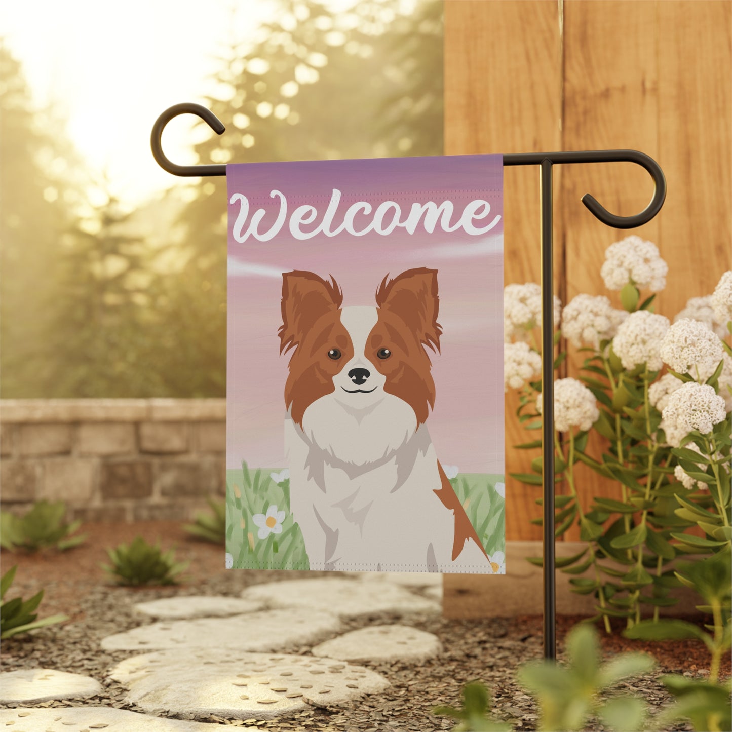 Papillon Dog Welcome Garden Flag