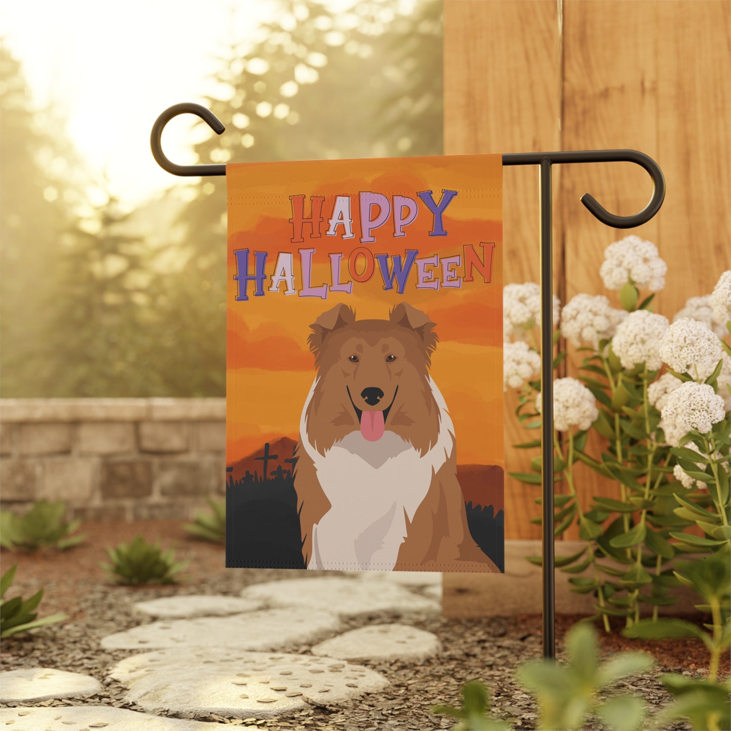 Collie Dog Halloween Garden Flag