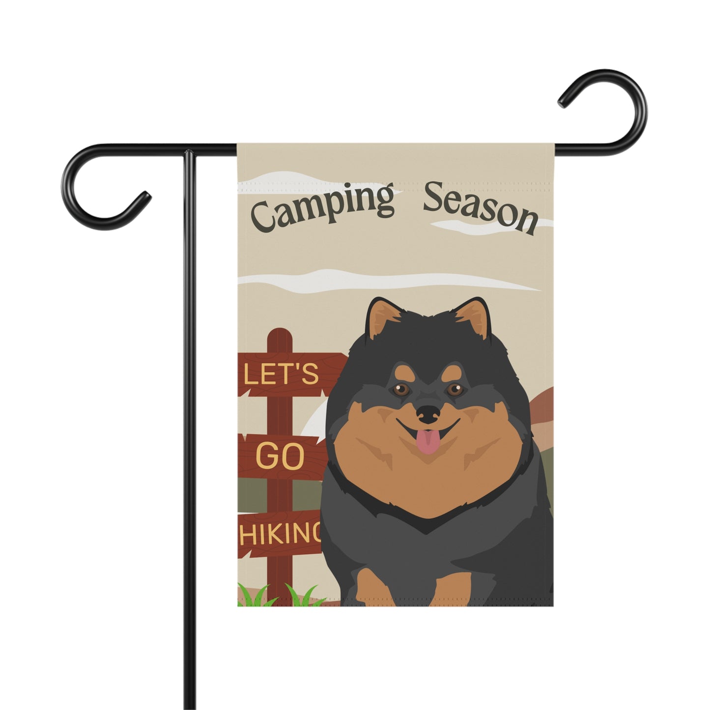 Pomeranian Dog Camping Garden Flag