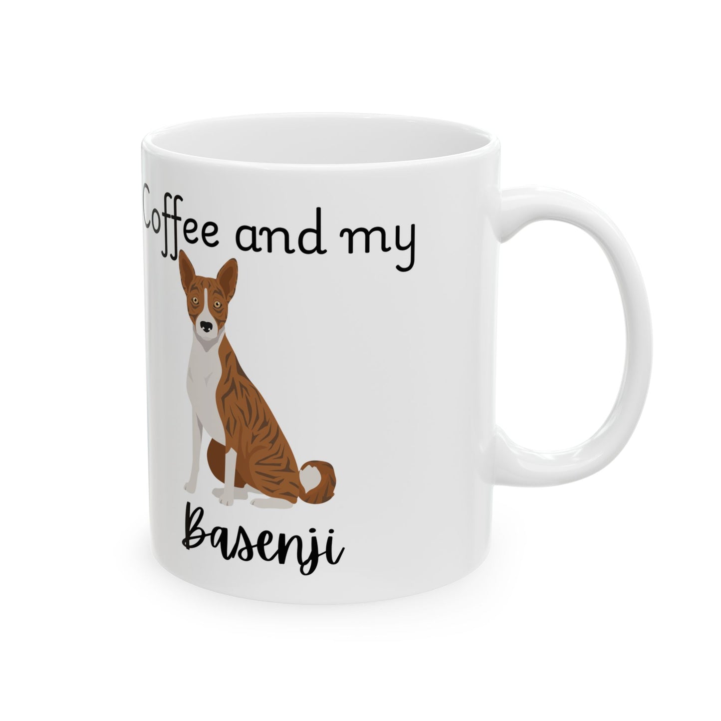 Coffee and My Basenji Ceramic Mug | Dog Lover Gift, Pet Owner Cup, Cute Mug for Dog Moms, Funny Mug for Coffee Lovers