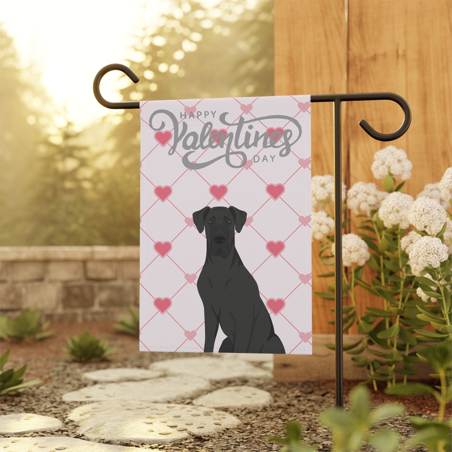 Great Dane Dog Valentines Day Garden Flag